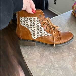 Steve Madden Brown Lace-Up Ankle Boots with Crochet Detail